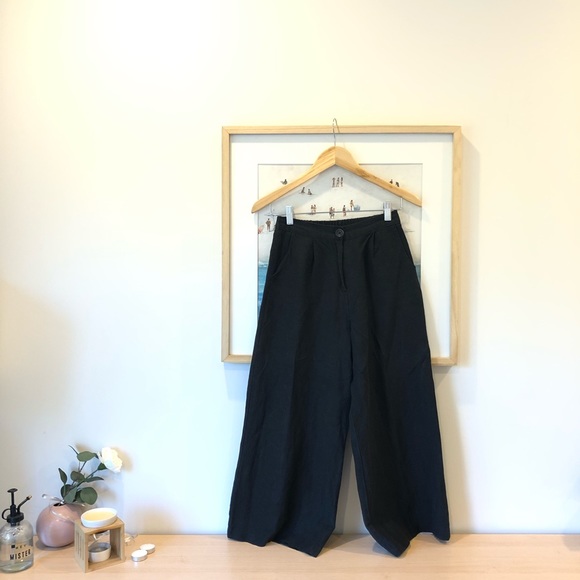 Black linen wide pants - Picture 1 of 3